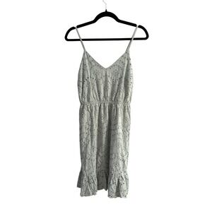 Japna Sage Green Eyelet Mini Dress Sleeveless V-Neck Ruffle Hem Smocked Back M